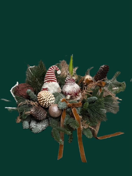 Новогодняя композиция с амарилисом и гномиком из живой хвои, Осокорки, Позняки